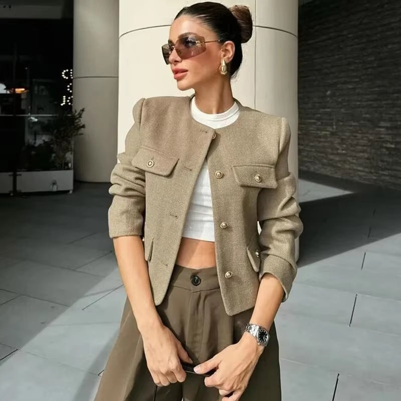 2025 New Woman Jackets Outerwears Long Sleeve Cropped Fashion Jacket for Women Button Short Coats Elegant Women'S Coat