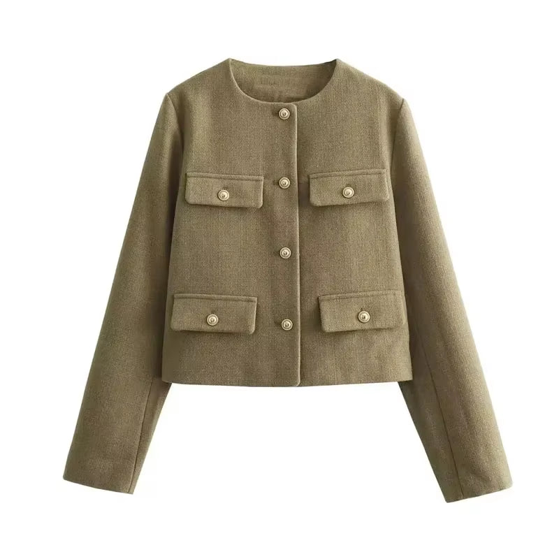 2025 New Woman Jackets Outerwears Long Sleeve Cropped Fashion Jacket for Women Button Short Coats Elegant Women'S Coat