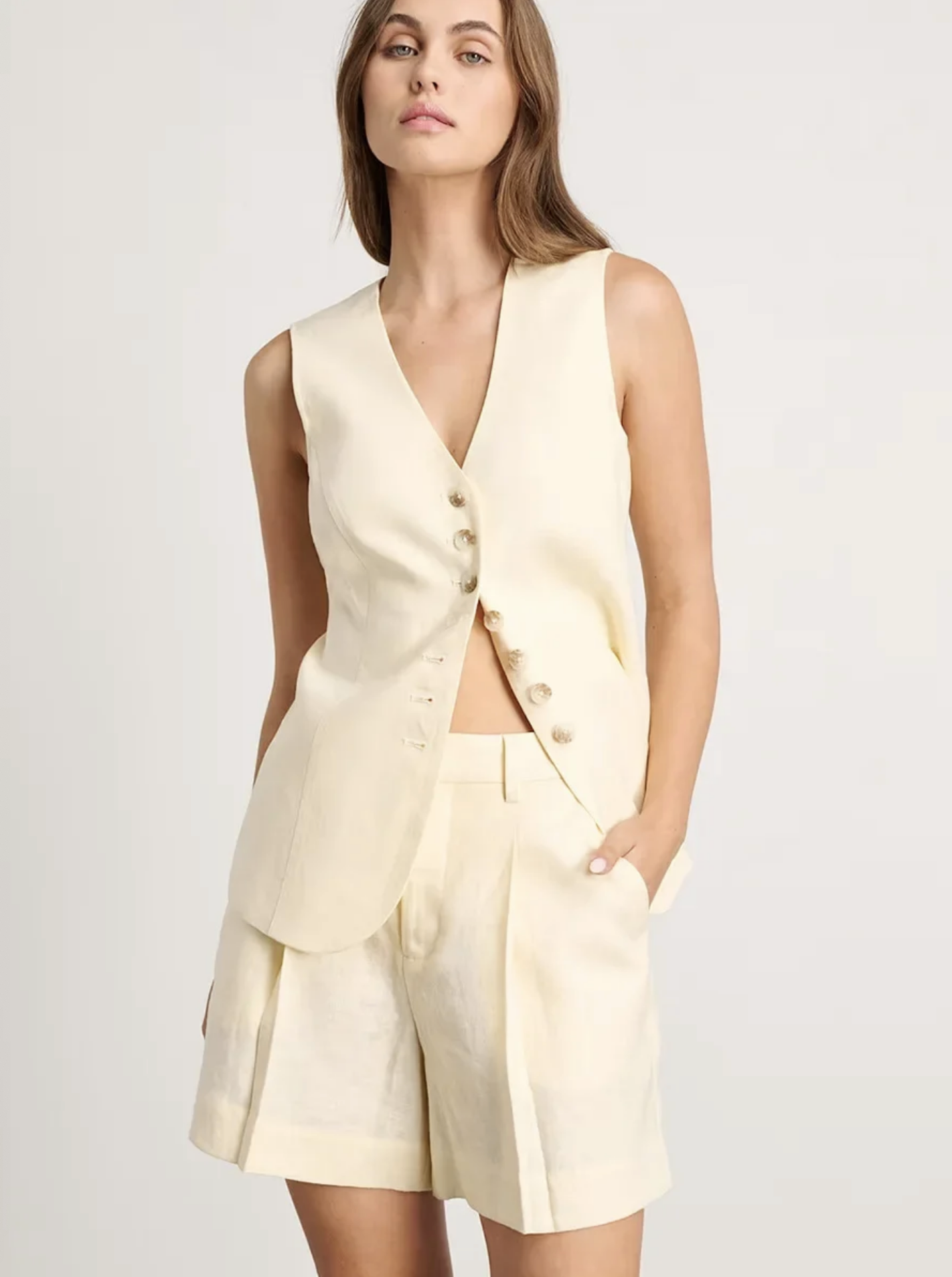 Bronladies Cotton and Linen Chic Casual Vest Shorts Set Women'S Summer New Fashion Commuter Sleeveless Tank Top Shorts Suits
