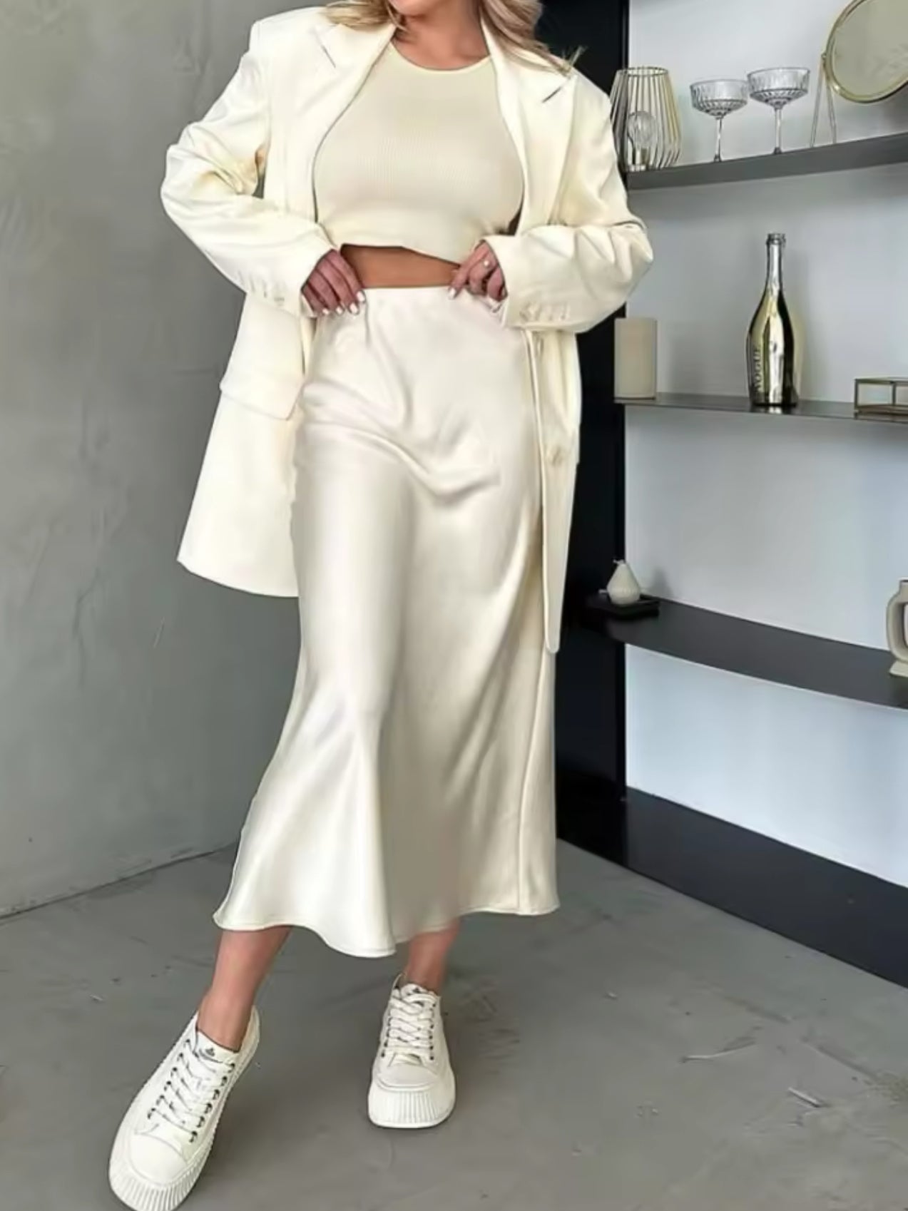 Grey High Waist Skirts for Women Fashion Temperament Elegant Black Satin Skirt Classics Versatile Slim Long Skirt Summer New