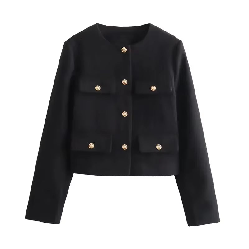 2025 New Woman Jackets Outerwears Long Sleeve Cropped Fashion Jacket for Women Button Short Coats Elegant Women'S Coat