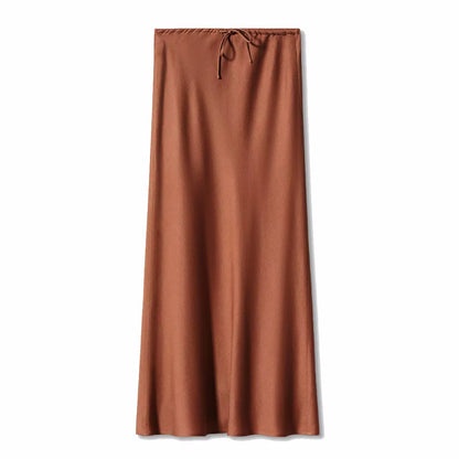 Grey High Waist Skirts for Women Fashion Temperament Elegant Black Satin Skirt Classics Versatile Slim Long Skirt Summer New