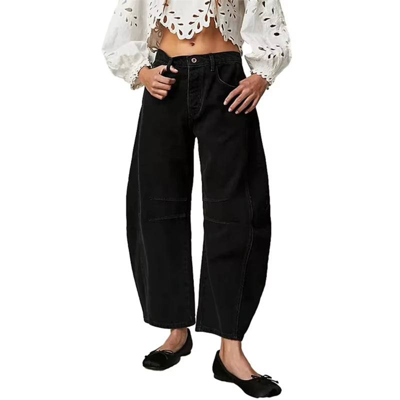 Wide Leg Jeans Woman Casual Loose Y2K Low Waist Denim Pants Boyfriend Cropped Barrel Baggy Jeans with Pockets Denim Jeans