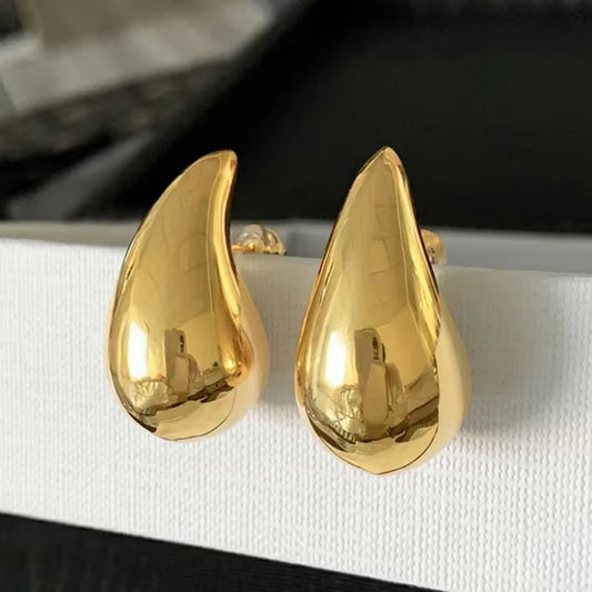 2024 New Trendy Plate Gold Color Chunky Waterdrop Dupes Drop Earrings for Women Personality Glossy Teardrop Earring Jewelry Gift