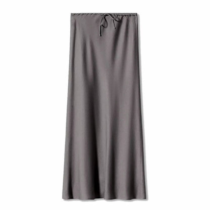 Grey High Waist Skirts for Women Fashion Temperament Elegant Black Satin Skirt Classics Versatile Slim Long Skirt Summer New