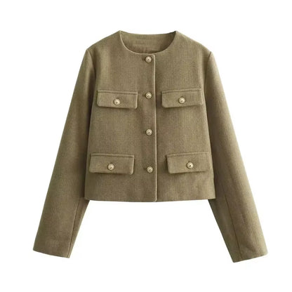 2025 New Woman Jackets Outerwears Long Sleeve Cropped Fashion Jacket for Women Button Short Coats Elegant Women'S Coat
