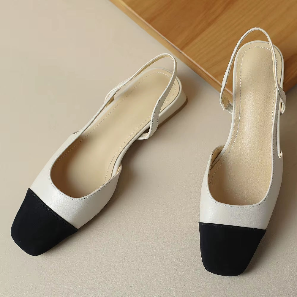 Women'S Genuine Leather Mix Color Patchwork Square Toe Slip-On Flats Sandals Summer Casual Female Slingback Sandalias Shoes Sale