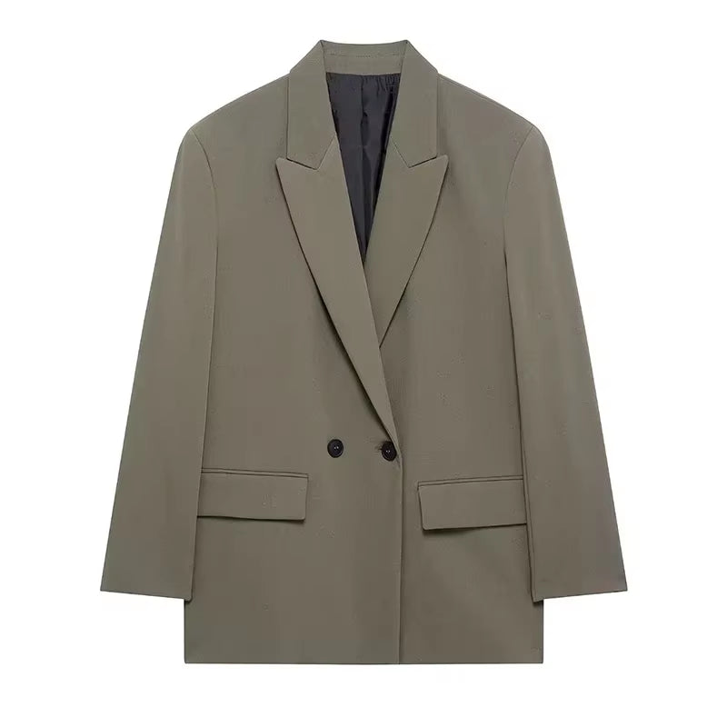 Casual Loose Blazer Women Solid Lapel Long Sleeve Pocket Buttons All-Match Coats Female 2025 Spring Fashion Office Lady Outwear