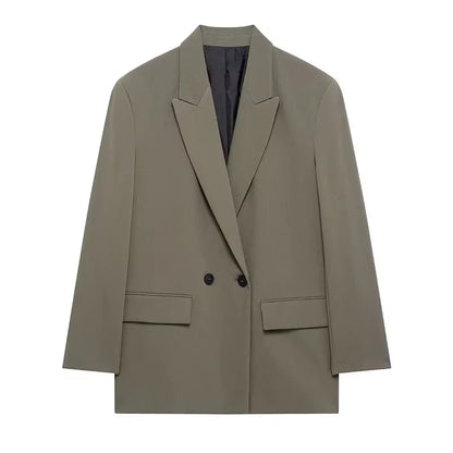 Casual Loose Blazer Women Solid Lapel Long Sleeve Pocket Buttons All-Match Coats Female 2025 Spring Fashion Office Lady Outwear