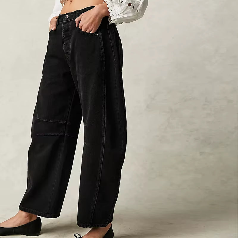 Wide Leg Jeans Woman Casual Loose Y2K Low Waist Denim Pants Boyfriend Cropped Barrel Baggy Jeans with Pockets Denim Jeans
