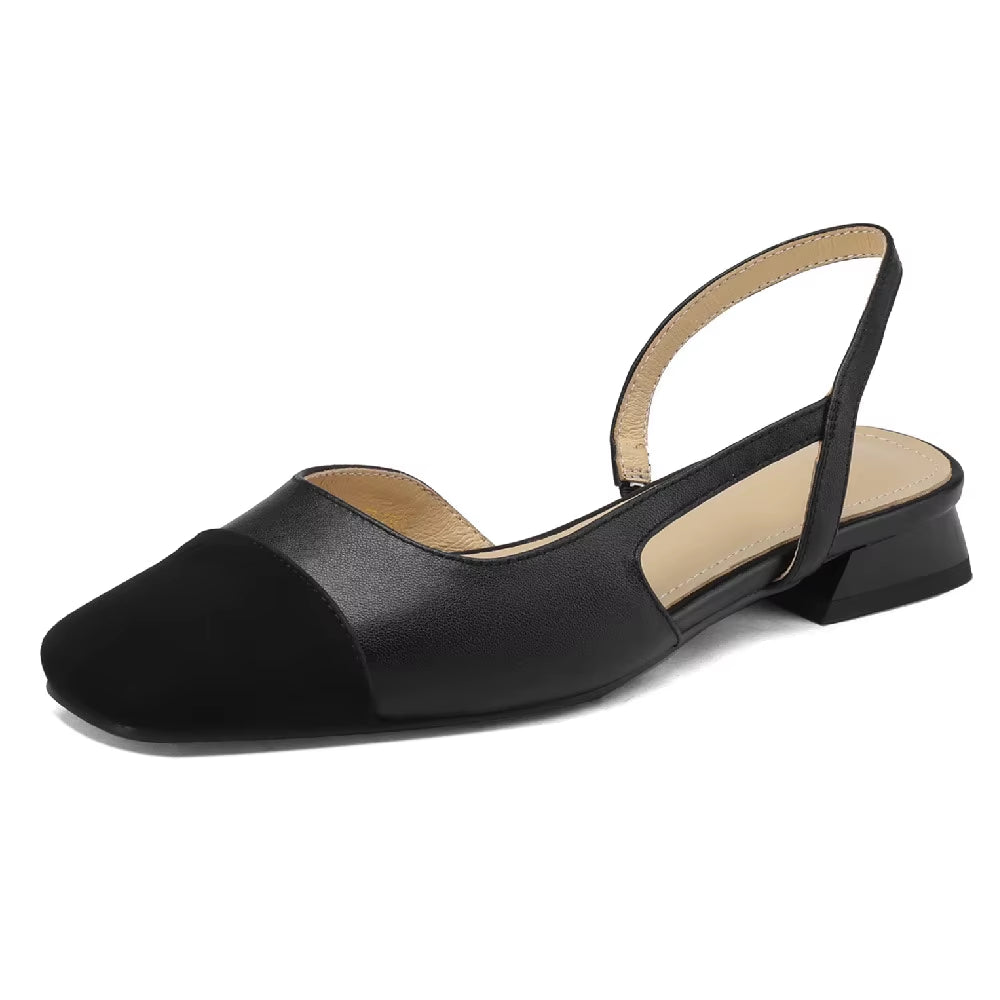 Women'S Genuine Leather Mix Color Patchwork Square Toe Slip-On Flats Sandals Summer Casual Female Slingback Sandalias Shoes Sale