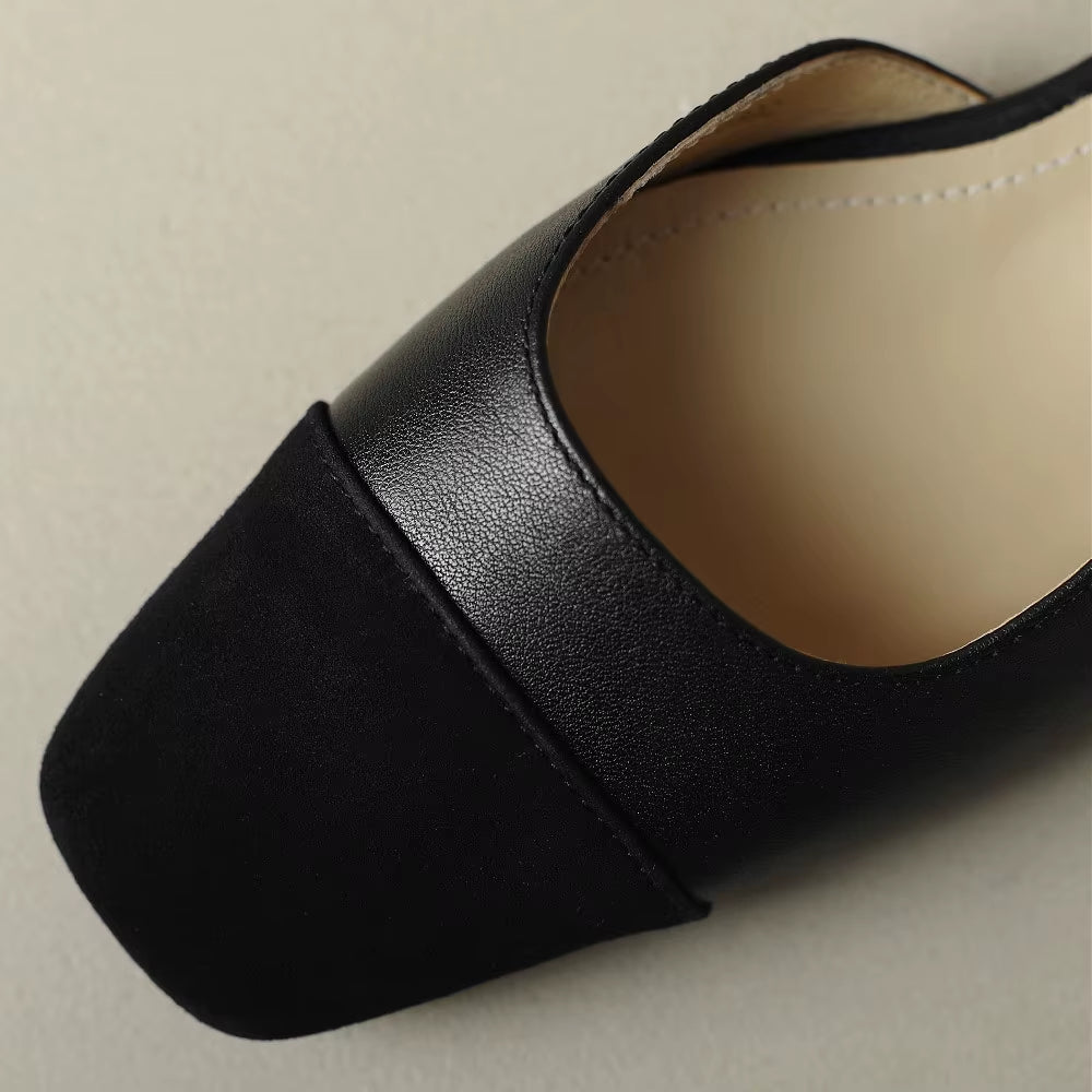 Women'S Genuine Leather Mix Color Patchwork Square Toe Slip-On Flats Sandals Summer Casual Female Slingback Sandalias Shoes Sale