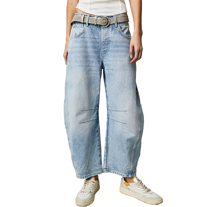 Wide Leg Jeans Woman Casual Loose Y2K Low Waist Denim Pants Boyfriend Cropped Barrel Baggy Jeans with Pockets Denim Jeans