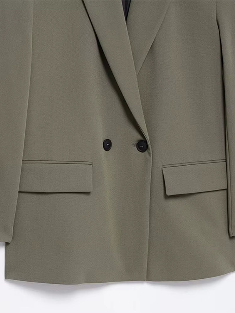 Casual Loose Blazer Women Solid Lapel Long Sleeve Pocket Buttons All-Match Coats Female 2025 Spring Fashion Office Lady Outwear