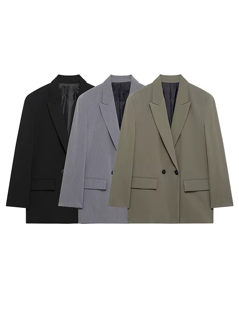 Casual Loose Blazer Women Solid Lapel Long Sleeve Pocket Buttons All-Match Coats Female 2025 Spring Fashion Office Lady Outwear