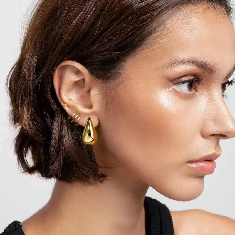2024 New Trendy Plate Gold Color Chunky Waterdrop Dupes Drop Earrings for Women Personality Glossy Teardrop Earring Jewelry Gift