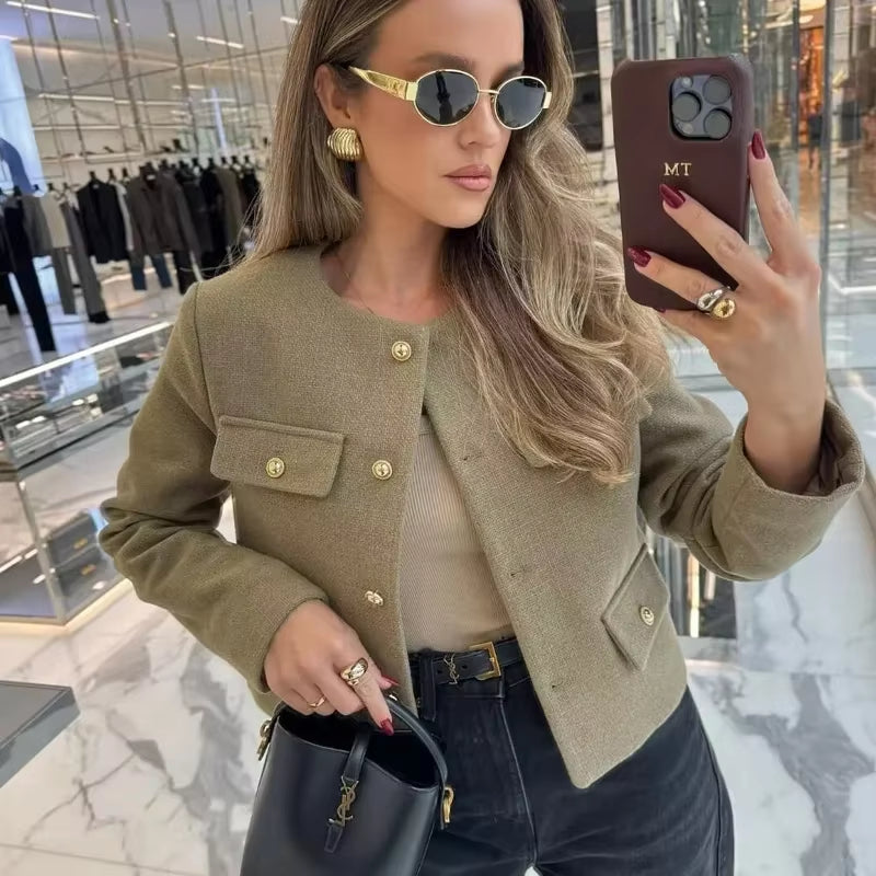 2025 New Woman Jackets Outerwears Long Sleeve Cropped Fashion Jacket for Women Button Short Coats Elegant Women'S Coat