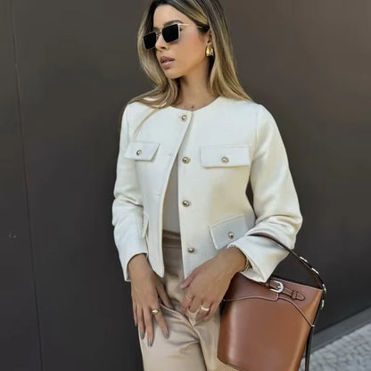 2025 New Woman Jackets Outerwears Long Sleeve Cropped Fashion Jacket for Women Button Short Coats Elegant Women'S Coat