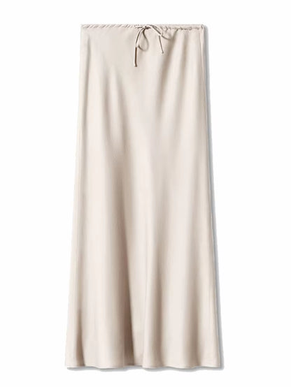 Grey High Waist Skirts for Women Fashion Temperament Elegant Black Satin Skirt Classics Versatile Slim Long Skirt Summer New