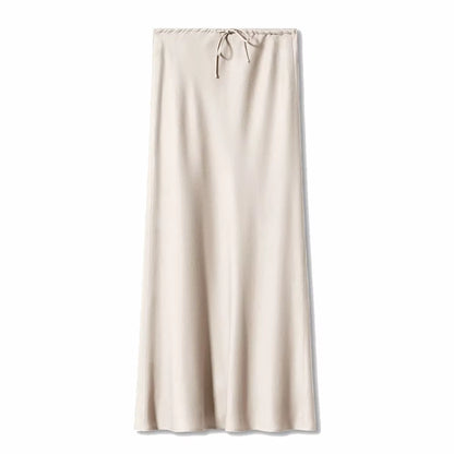 Grey High Waist Skirts for Women Fashion Temperament Elegant Black Satin Skirt Classics Versatile Slim Long Skirt Summer New