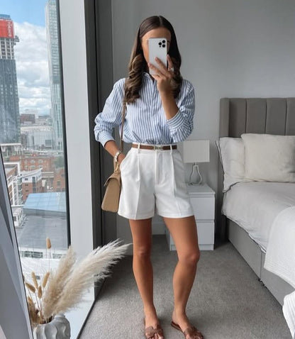 Traf 2025 Women'S Spring New Europe-American Fashion Striped Long Sleeve Lapel Loose Version Poplin Shirt Multi-Color Selection