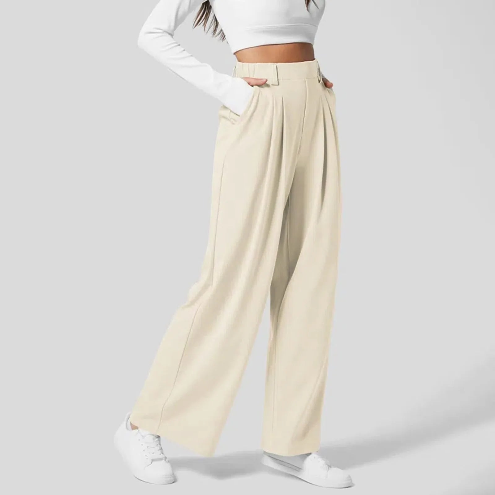 Elegant Women Suits Straight Pants Flowy Solid Color High Wasited Office Lady Trousers Loose Workwear Business Wide Leg Pants