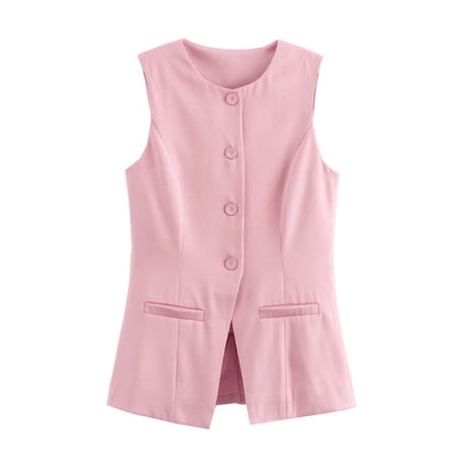 2024 White Sleeveless Vest Women Button Summer Vests for Women Jackets Pink Vest Top Women Streetwear Women'S Tailored Vest