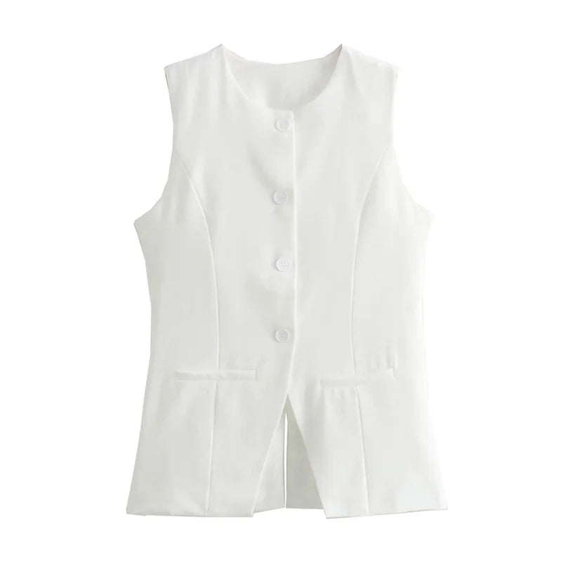 2024 White Sleeveless Vest Women Button Summer Vests for Women Jackets Pink Vest Top Women Streetwear Women'S Tailored Vest