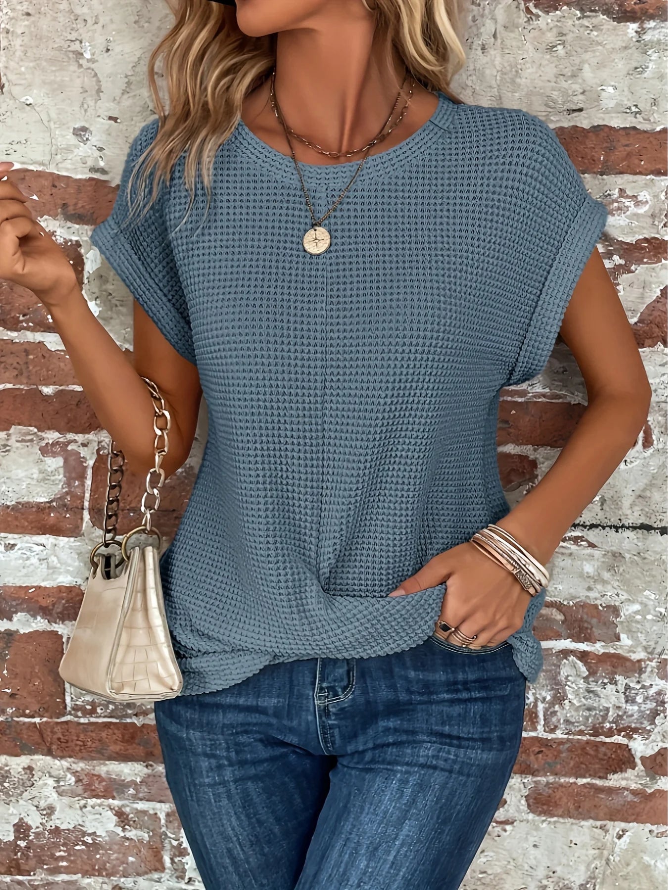 New Summer Elegant Solid T Shirts for Women Casual Fashion Crew Neck Knitted Tee Shirt Office Lady Basic Tops