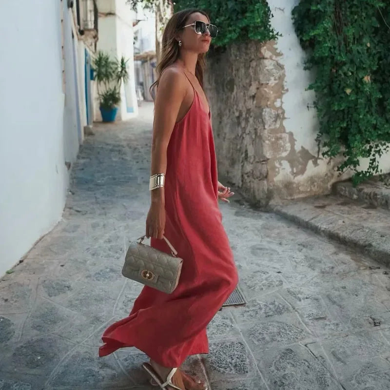 Slip Dress Women 2024 Summer Women'S Loose Dresses Sleeveless Thin Straps Black Long Dresses Backless Beach Holiday Dresses