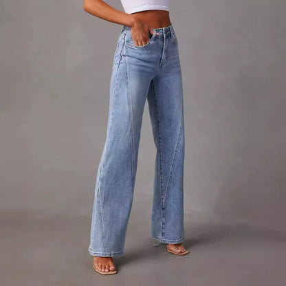 Women'S Autumn and Winter New Fashion Solid Color Jeans Straight Leg Long Pants, Fashion Loose Splicing Wide-Leg Women'S Jeans