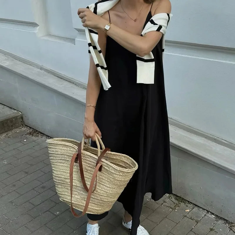 Slip Dress Women 2024 Summer Women'S Loose Dresses Sleeveless Thin Straps Black Long Dresses Backless Beach Holiday Dresses