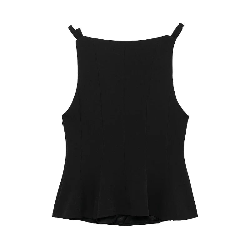 White Bow Sleeveless Tops for Women Black off Shoulder Top Female Spring Casual Tank Tops Woman 2025 Pleated Women'S Tops