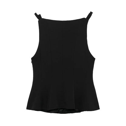 White Bow Sleeveless Tops for Women Black off Shoulder Top Female Spring Casual Tank Tops Woman 2025 Pleated Women'S Tops
