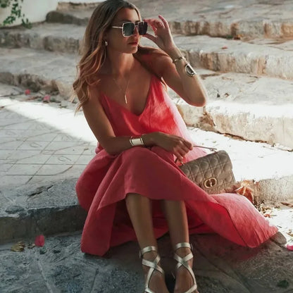 Slip Dress Women 2024 Summer Women'S Loose Dresses Sleeveless Thin Straps Black Long Dresses Backless Beach Holiday Dresses