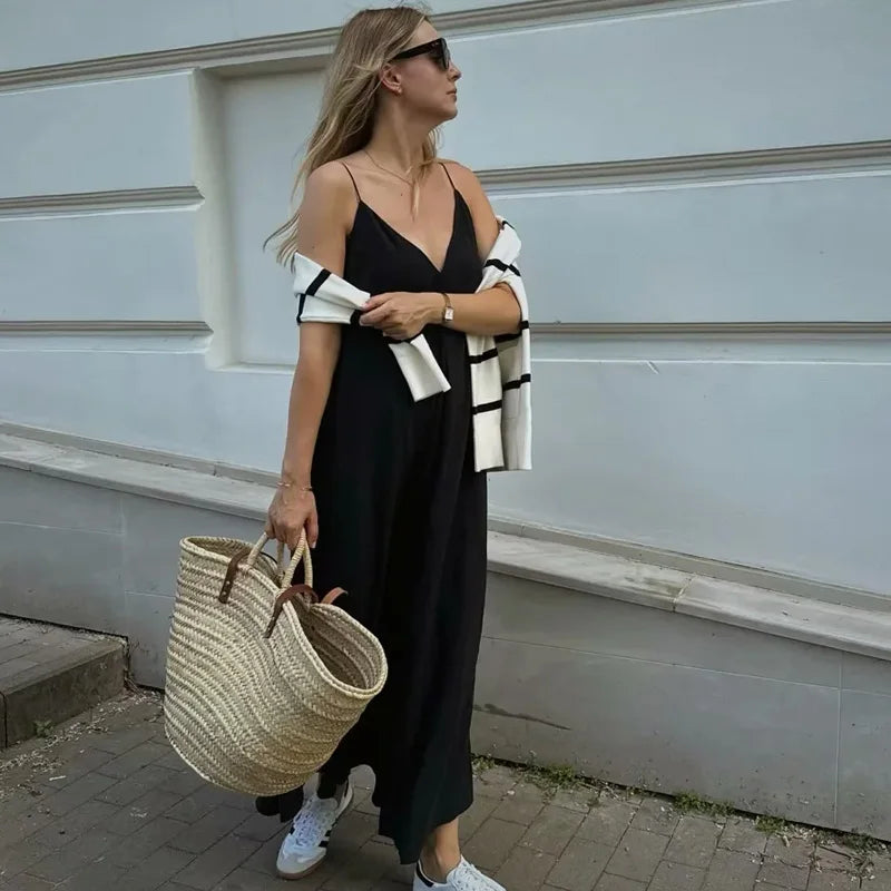 Slip Dress Women 2024 Summer Women'S Loose Dresses Sleeveless Thin Straps Black Long Dresses Backless Beach Holiday Dresses