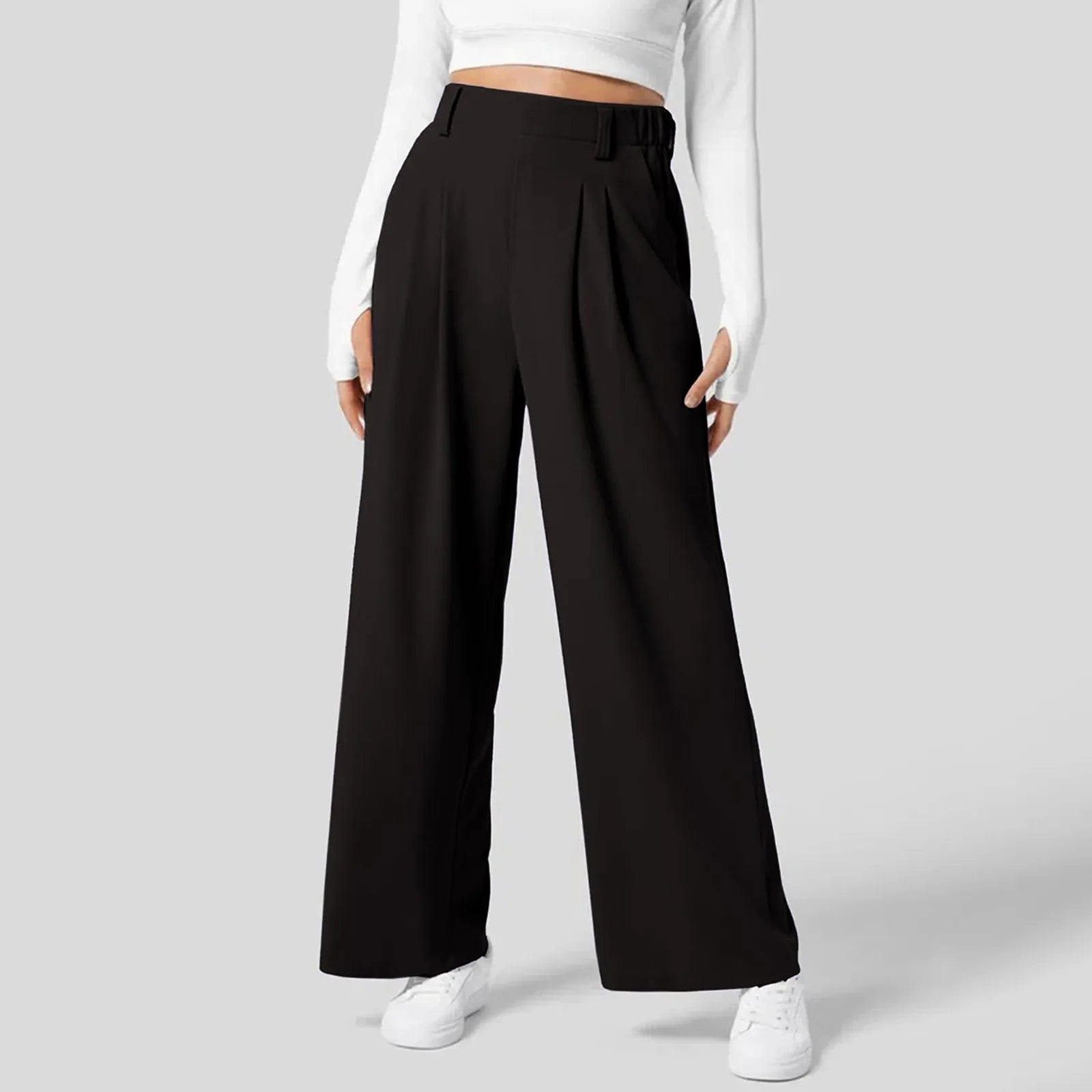 Elegant Women Suits Straight Pants Flowy Solid Color High Wasited Office Lady Trousers Loose Workwear Business Wide Leg Pants