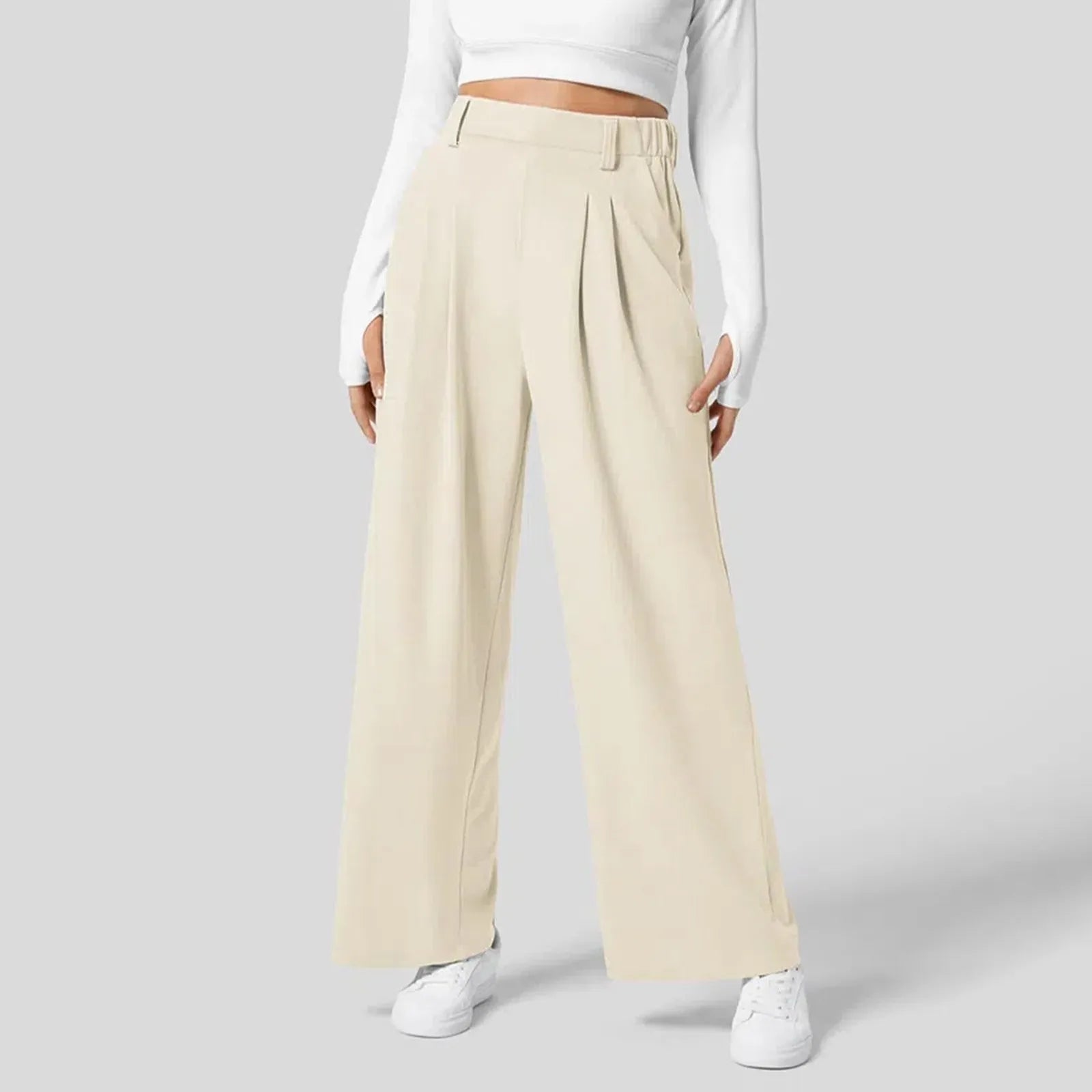 Elegant Women Suits Straight Pants Flowy Solid Color High Wasited Office Lady Trousers Loose Workwear Business Wide Leg Pants