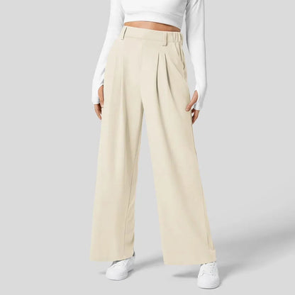 Elegant Women Suits Straight Pants Flowy Solid Color High Wasited Office Lady Trousers Loose Workwear Business Wide Leg Pants