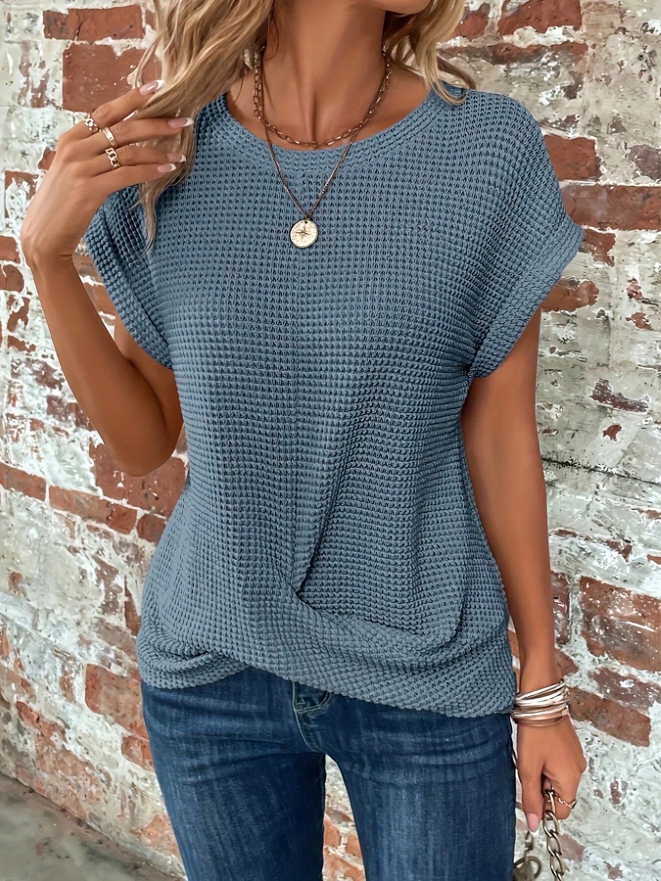 New Summer Elegant Solid T Shirts for Women Casual Fashion Crew Neck Knitted Tee Shirt Office Lady Basic Tops