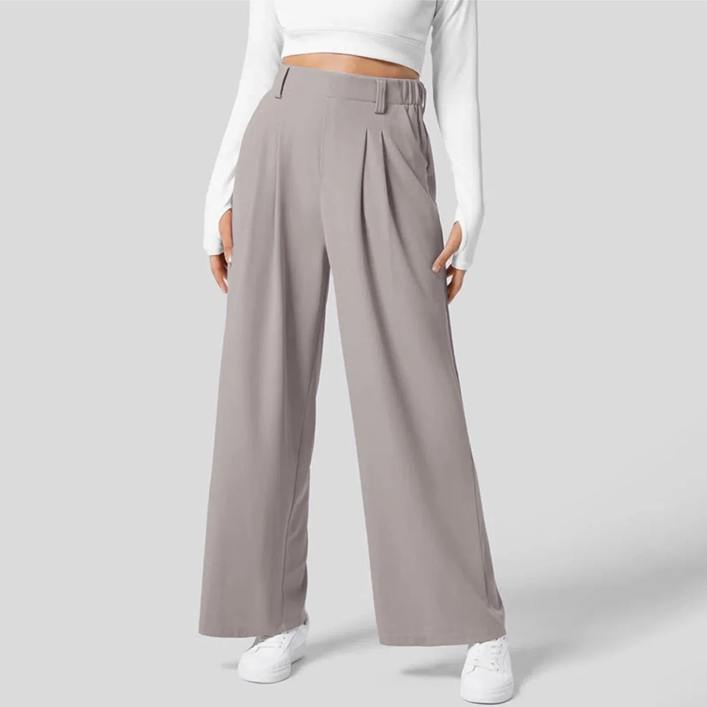 Elegant Women Suits Straight Pants Flowy Solid Color High Wasited Office Lady Trousers Loose Workwear Business Wide Leg Pants