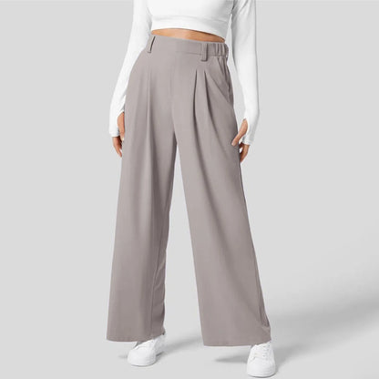 Elegant Women Suits Straight Pants Flowy Solid Color High Wasited Office Lady Trousers Loose Workwear Business Wide Leg Pants