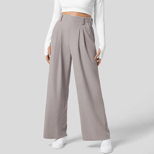 Elegant Women Suits Straight Pants Flowy Solid Color High Wasited Office Lady Trousers Loose Workwear Business Wide Leg Pants