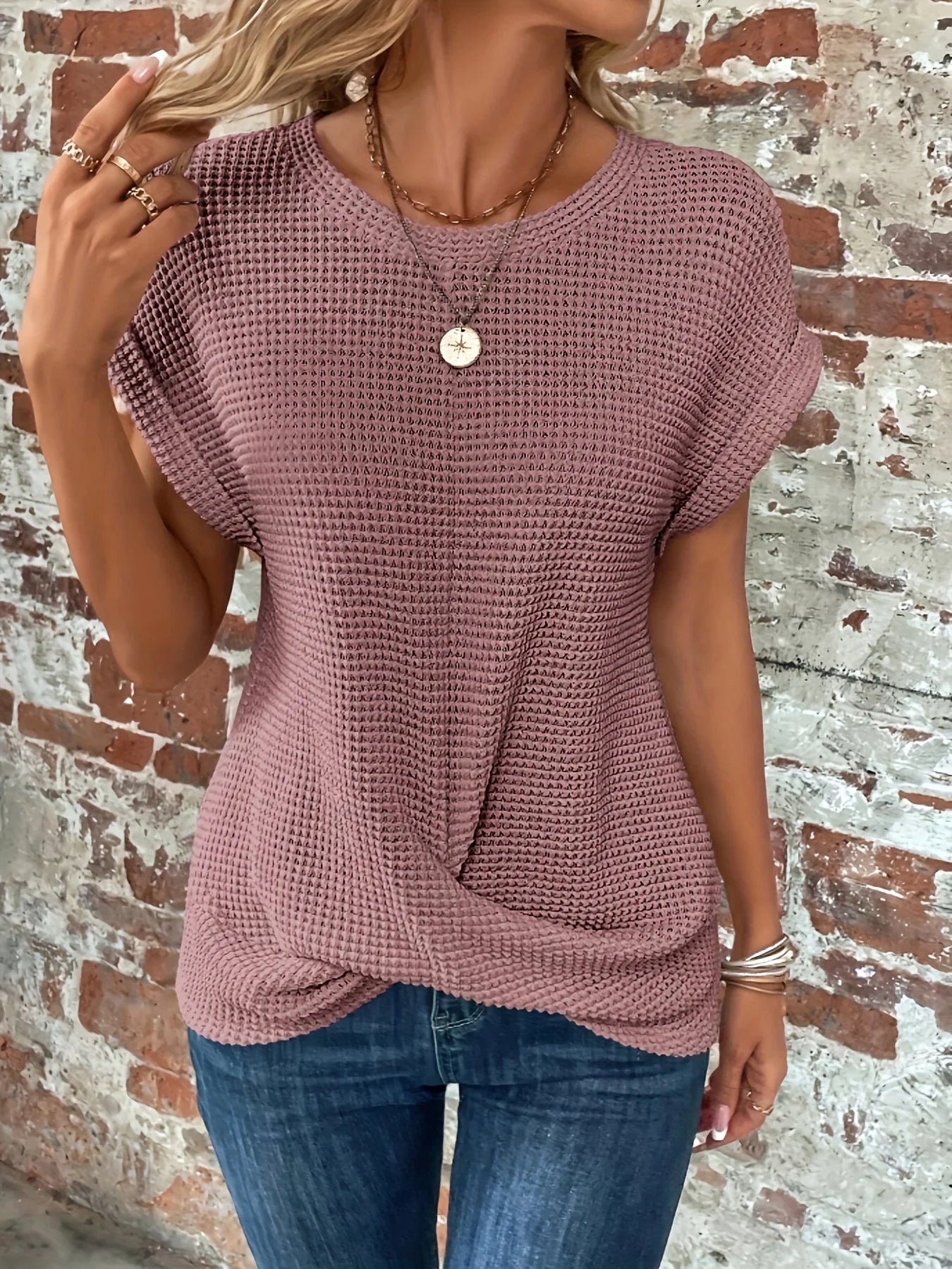 New Summer Elegant Solid T Shirts for Women Casual Fashion Crew Neck Knitted Tee Shirt Office Lady Basic Tops