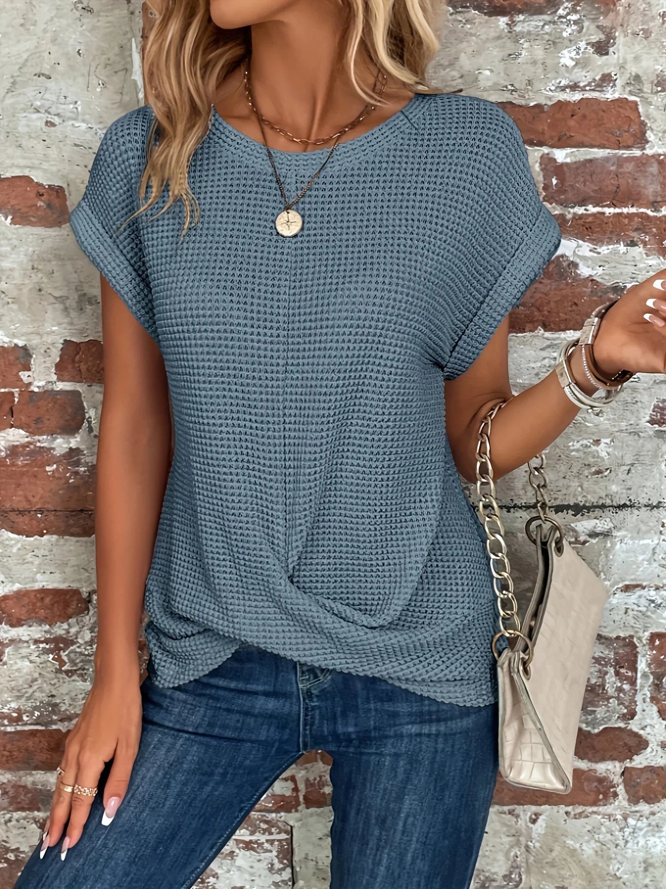 New Summer Elegant Solid T Shirts for Women Casual Fashion Crew Neck Knitted Tee Shirt Office Lady Basic Tops