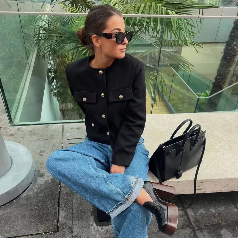2025 New Woman Jackets Outerwears Long Sleeve Cropped Fashion Jacket for Women Button Short Coats Elegant Women'S Coat