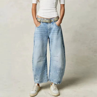 Wide Leg Jeans Woman Casual Loose Y2K Low Waist Denim Pants Boyfriend Cropped Barrel Baggy Jeans with Pockets Denim Jeans