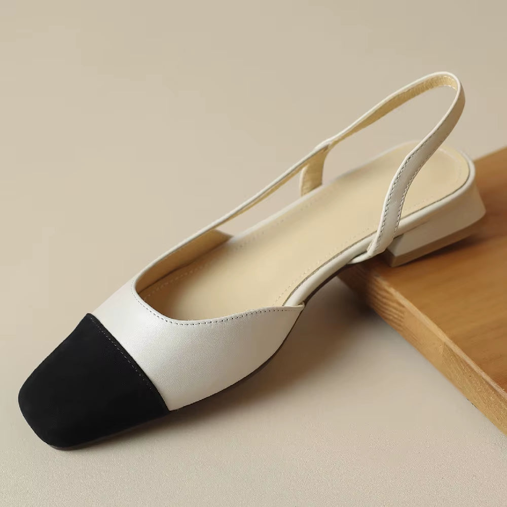 Women'S Genuine Leather Mix Color Patchwork Square Toe Slip-On Flats Sandals Summer Casual Female Slingback Sandalias Shoes Sale