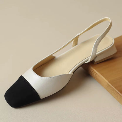 Women'S Genuine Leather Mix Color Patchwork Square Toe Slip-On Flats Sandals Summer Casual Female Slingback Sandalias Shoes Sale