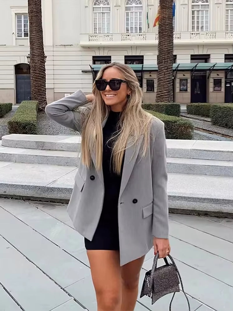 Casual Loose Blazer Women Solid Lapel Long Sleeve Pocket Buttons All-Match Coats Female 2025 Spring Fashion Office Lady Outwear